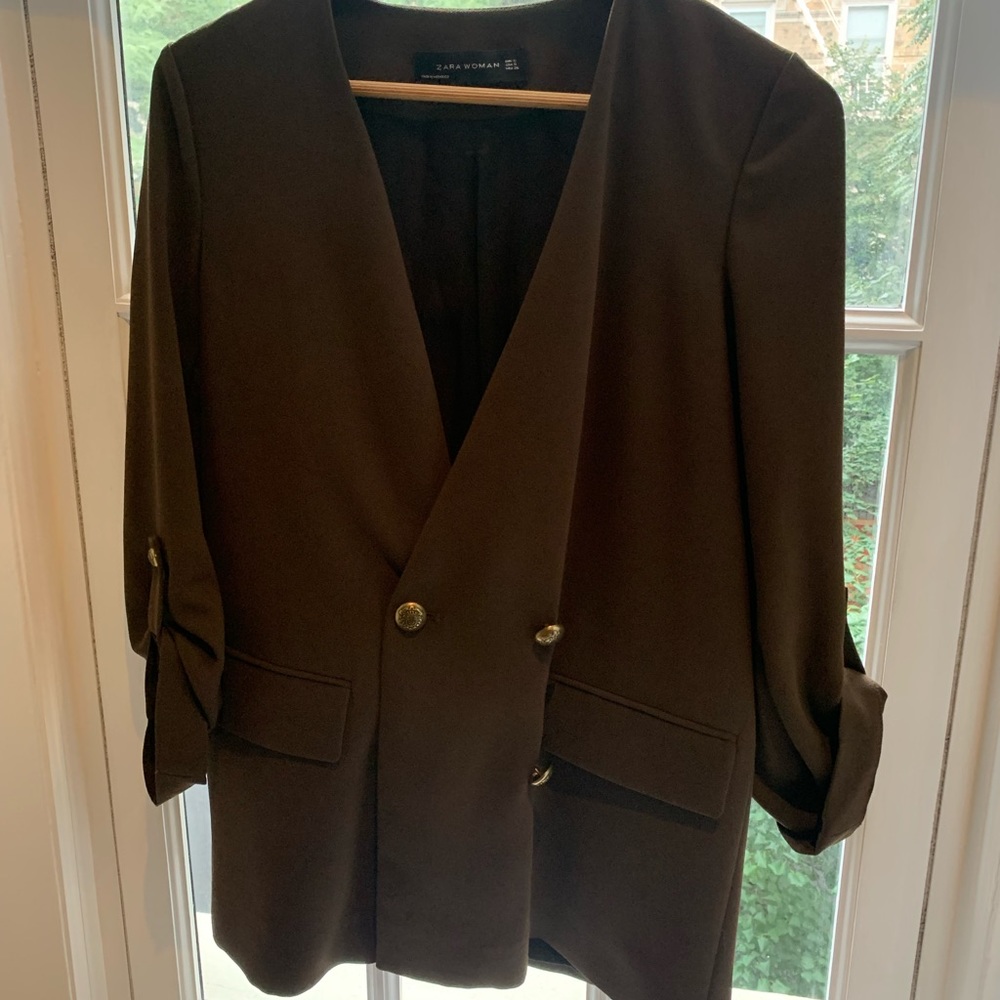 ZARA dark olive oversized blazer gold buttons